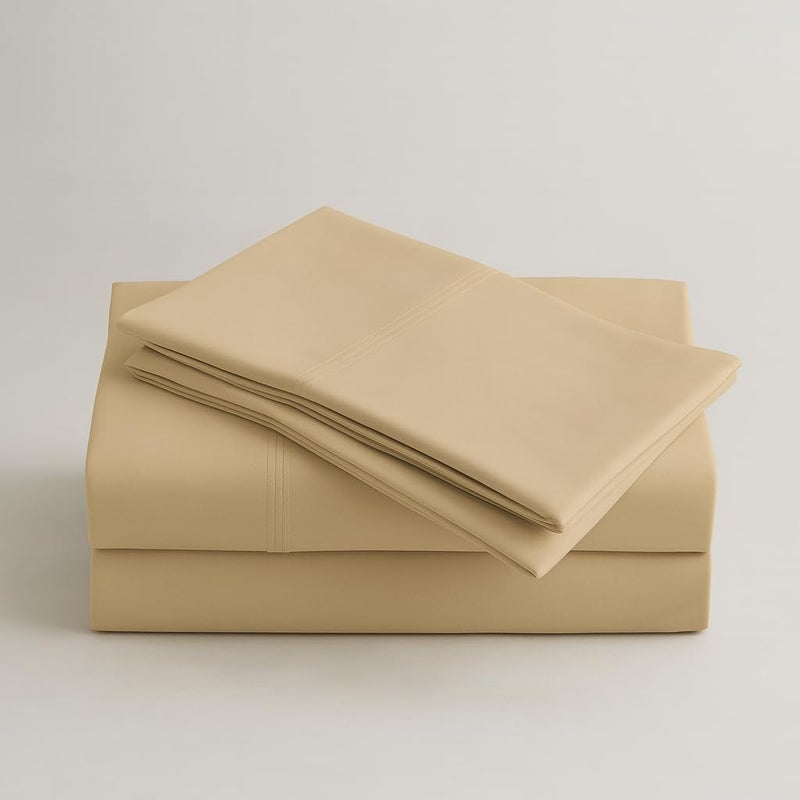 Peru Pima 600 Thread Count Sateen Queen Sheet Set - 100% Peruvian Pima Cotton, 4 Piece (Flat, Fitted, 2 Pillowcases) - Cooling, Crisp, Deep Pocket, Hotel Quality Bedding - Latte - Image 1